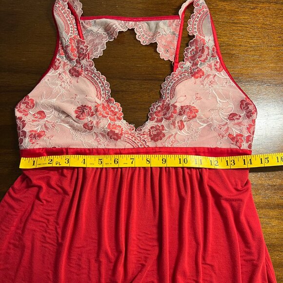 Some Babydoll Chemise Slip Nightgown Red Lacy Sexy Flowy Romantic Medium - Picture 9 of 9